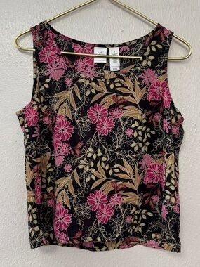 Emma James Sleeveless Top Womens Size 8 Semi Sheer Black Pink Floral